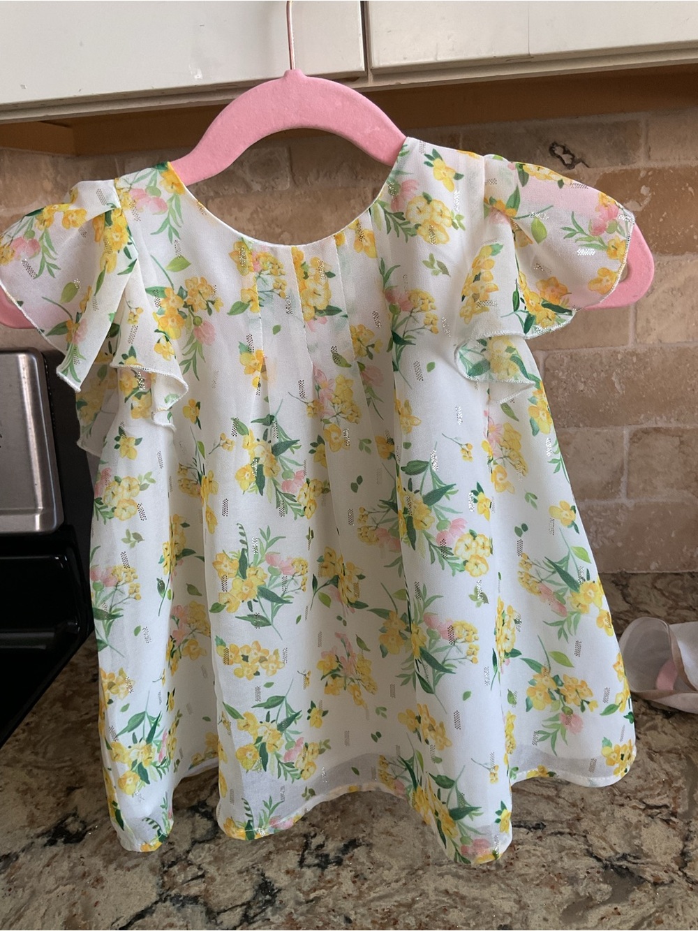 Floral Flutter Sleeve Kids Top in White & Yellow Mayoral size 6